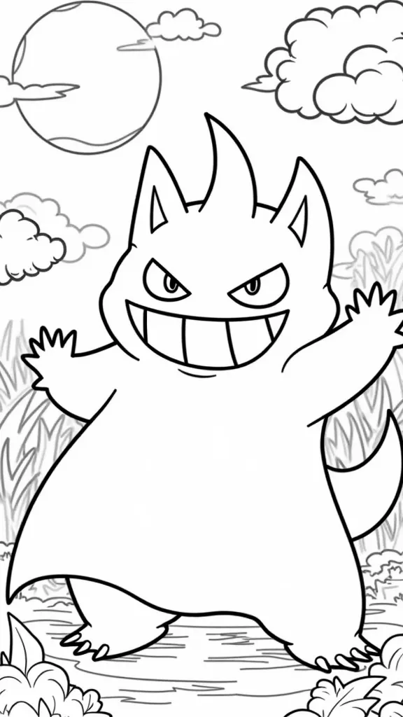 Página para colorear de Gengar Pokemon